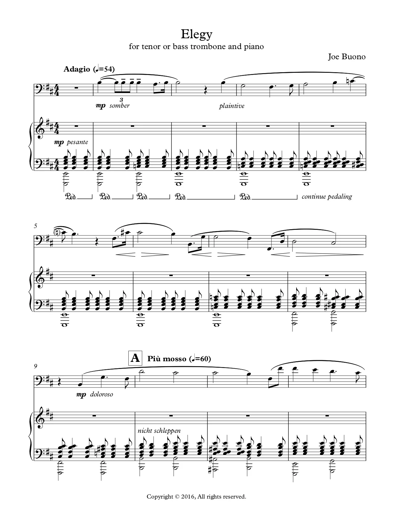Elegy - for tenor or bass trombone and piano — Buono Music